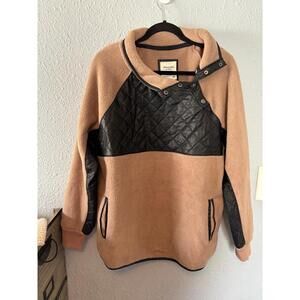 Abercrombie & Fitch brown and black sherpa and faux leather 1/4 button up pullov